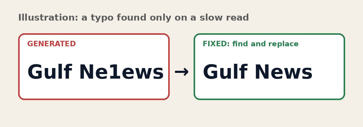 Illustration of the typo Gulf Ne1ews corrected to Gulf News