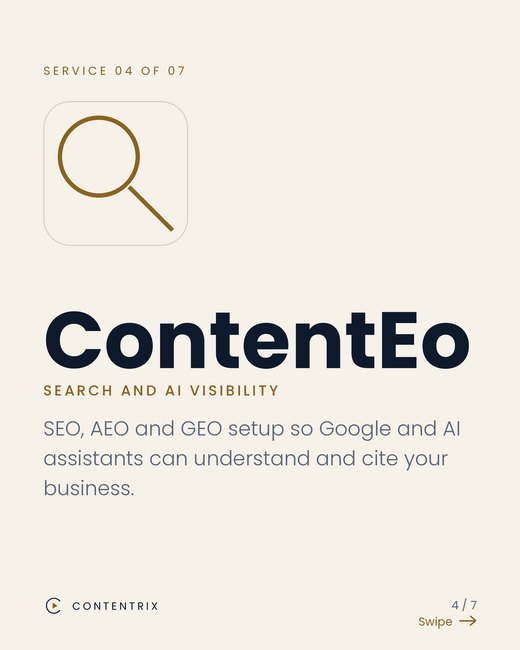 Contentrix slide: ContentEo: Search and AI visibility