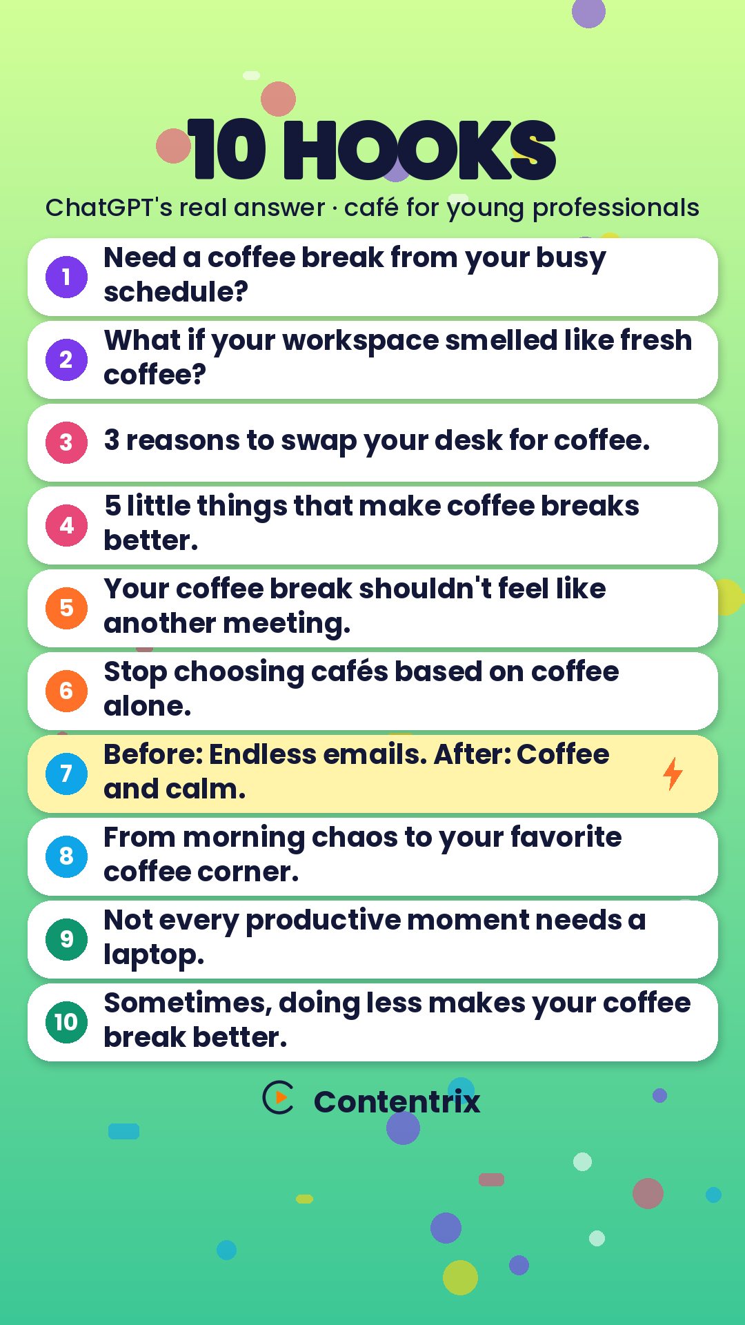 Sample hooks: ten opening lines for a fictional café