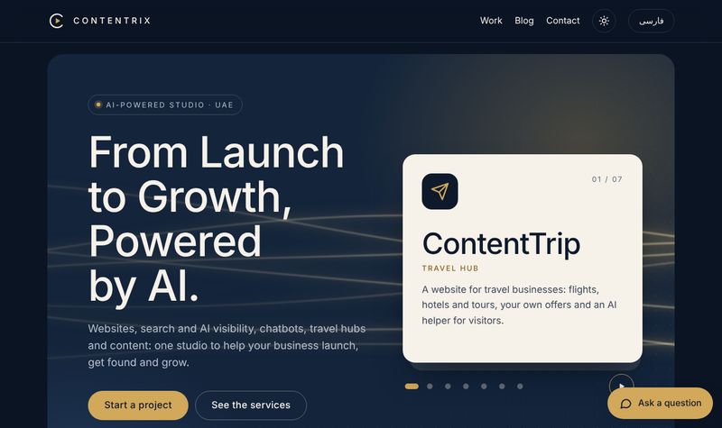 Contentrix website, dark theme