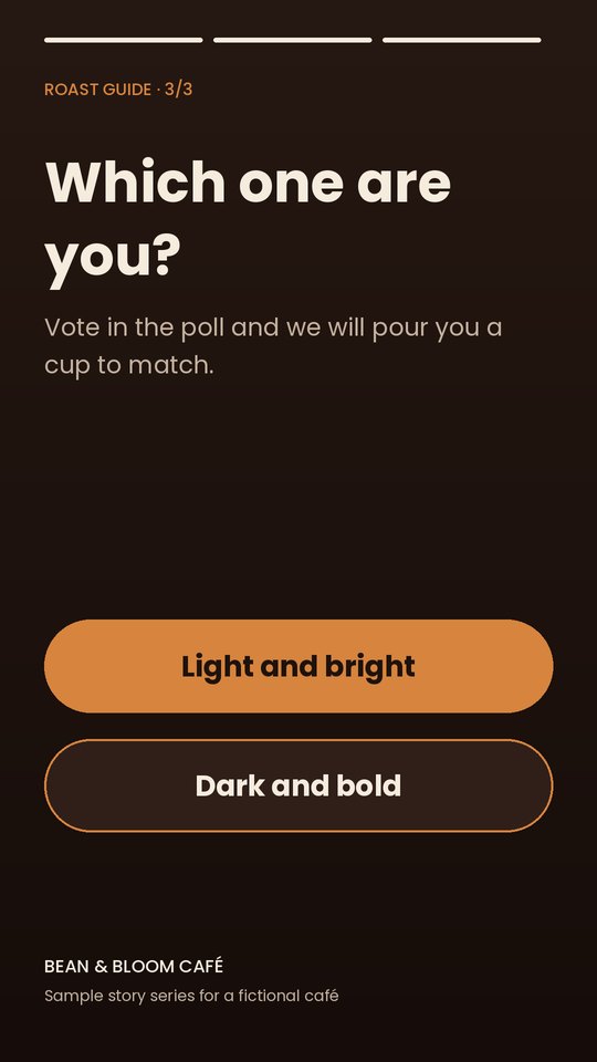 Sample story 3 of 3: roast guide for a fictional café