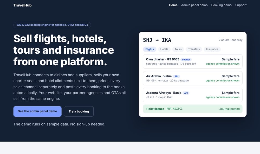 Travel Hub demo, sample data: Overview